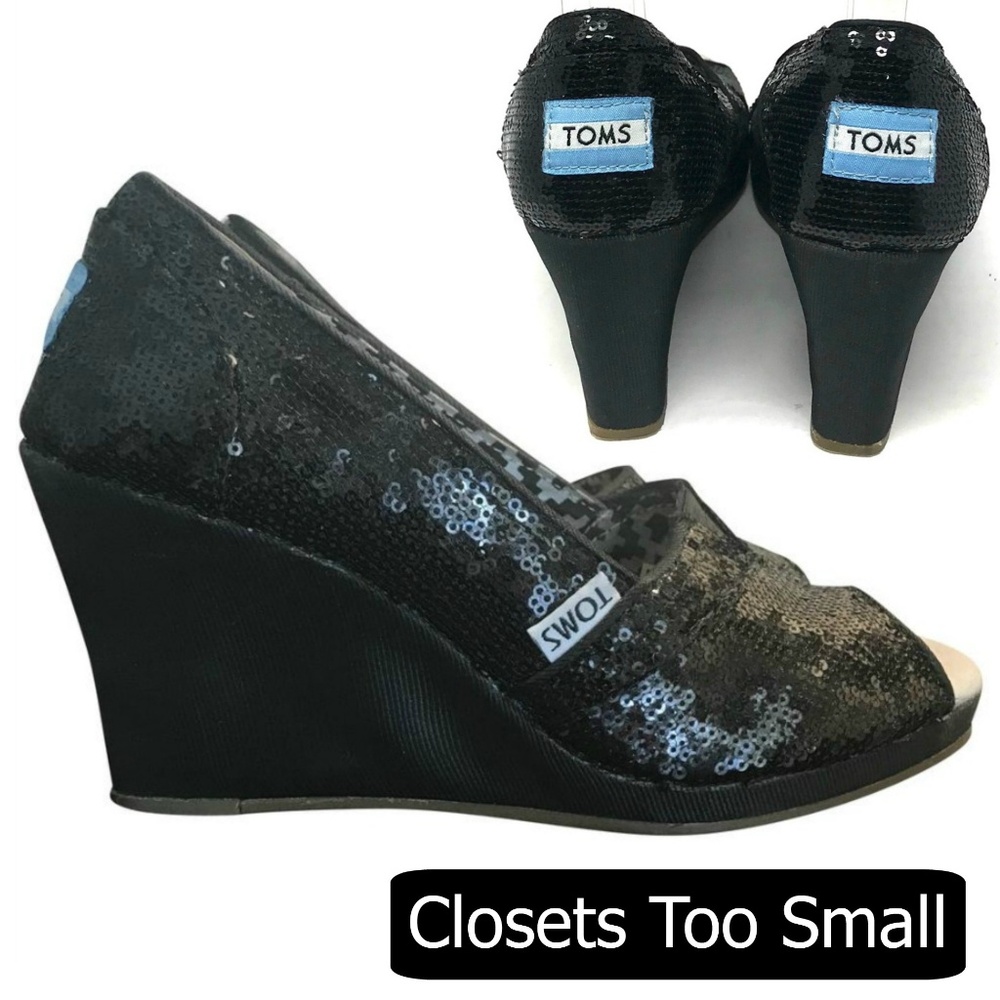 TOMS Black Sequin Wedge
